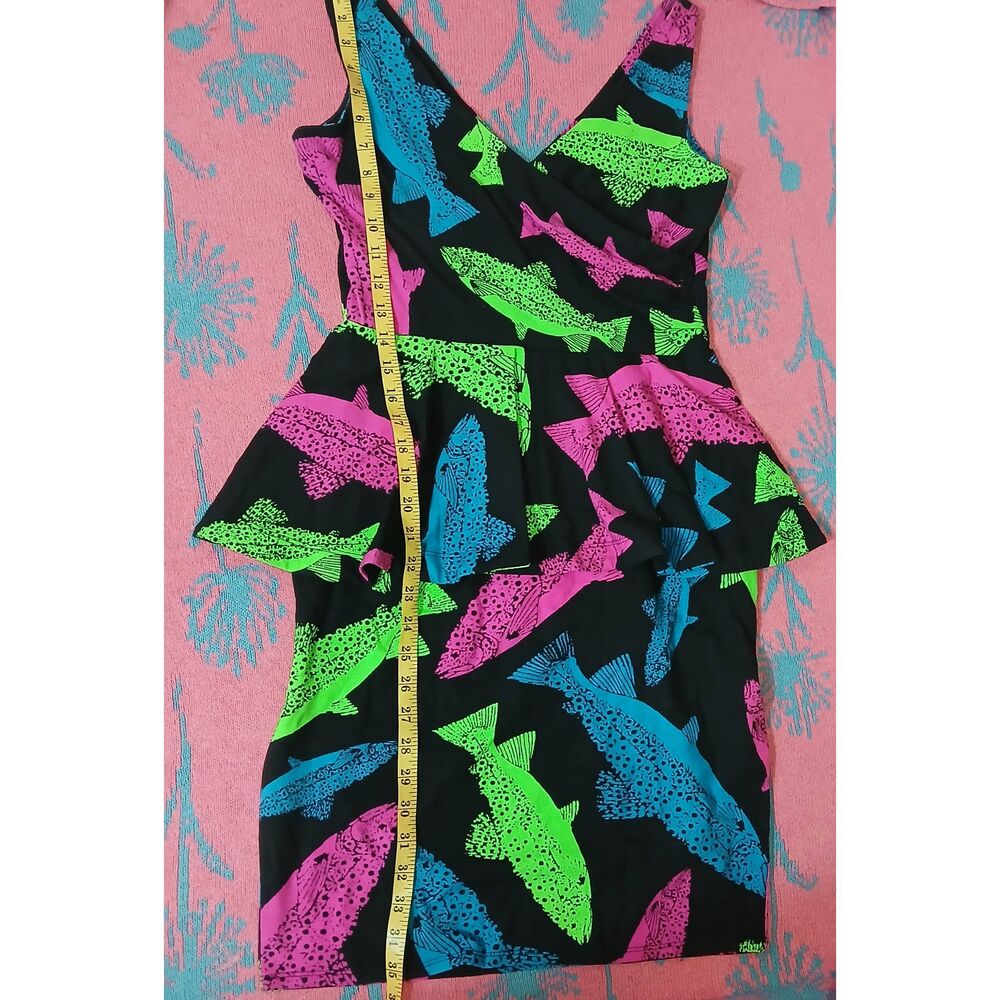 90's vintage betsy Johnson trout fish dress neon green pink stretch - Picture 3 of 10